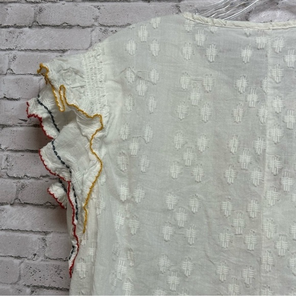 ACOS&A White Embroidered Trim Size Large White Shirt Blouse Top Tassel Pleats - Picture 9 of 14